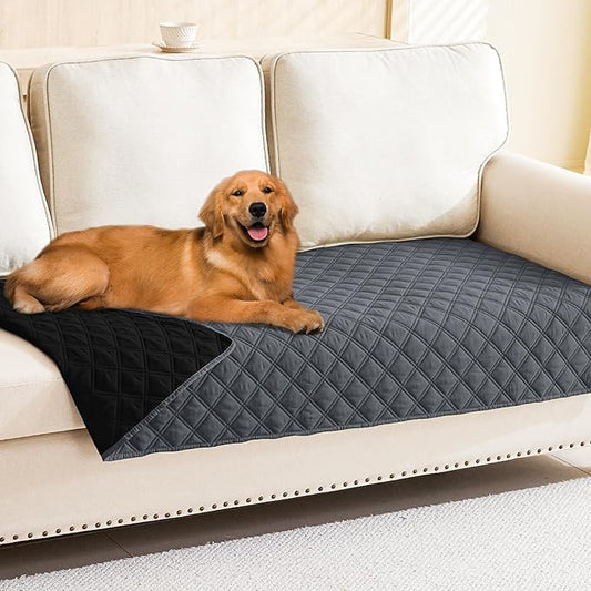 Smiry Waterproof Dog Bed Cover Pet Blanket, Soft Washable Dog Blanket for Furniture Bed Couch Sofa Reversible, Checkered (30"x90", Dark Grey/Black)