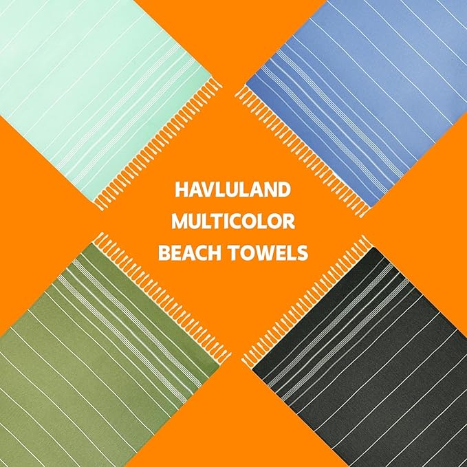 HAVLULAND Turkish Beach Towels Oversized -100% Turkish Cotton Super Soft Lightweight - Absorbent and Quick Drying Bath Towel - Sand Free Beach Towel - Turkish Towels for Adults (Turquoise, 12 Pack)