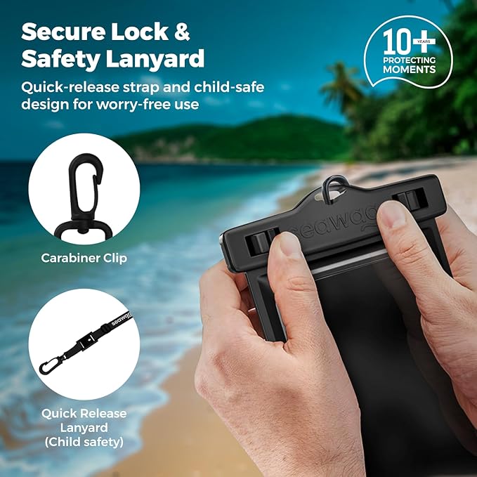 SEAWAG Next Waterproof Phone Case with Lanyard, Floating IPX8 Pouch for iPhone 17 16 Pro Max 15 14 13 12 11 and Samsung Galaxy S25 S24, Beach Cruise Travel Essentials, 1 Pack Blackwhite