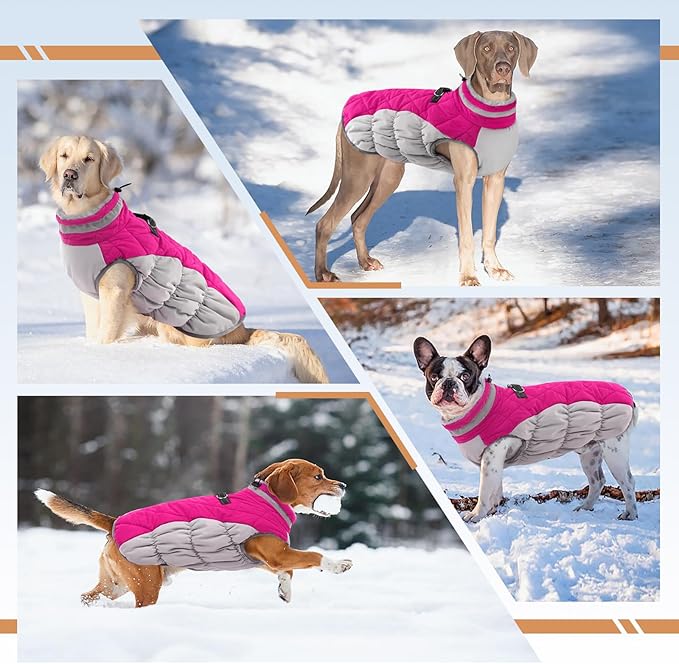 OUOBOB Small Dog Coat,Dog Jackets for Small Dogs,Warm Winter Jacket, Puppy Coat with Harness Built in,Waterproof Dogs Jacket,Puppy Cold Weather Coats,Winter Clothes Snowsuit Shih Tzu Bichon,Rose Red