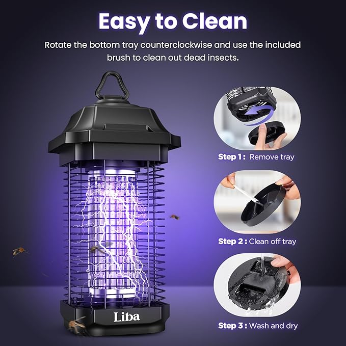 LiBa LED Bug Zapper Outdoor Indoor, Electric Mosquito Zapper Fly Trap Lamp, 10 Years Lifespan, 6.5ft Power Cord, Insect Killer Light for Home Yard Garden Patio Farm, High Voltage, IPX4 Rainproof