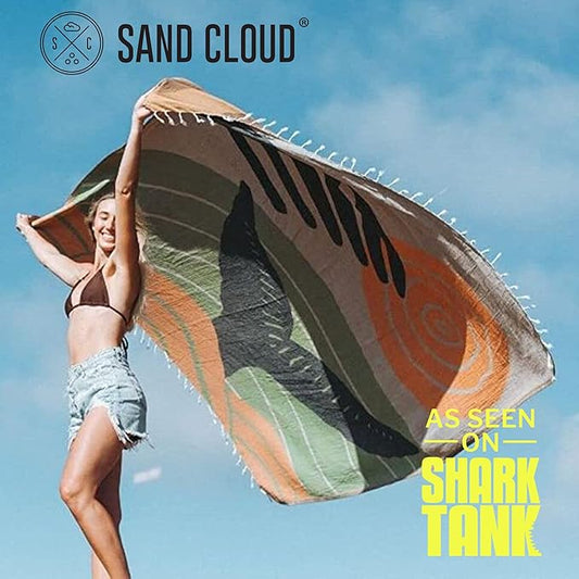 Sand Cloud Extra Large Turkish Beach Towel - Sand Free - 100% Organic Turkish Cotton Yarn - Quick Dry Towel for Beach, Picnic, Blanket or Bath - As Seen on Shark Tank - Marine Life (Whale Fin)