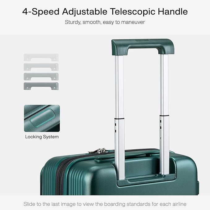 Hanke Grace Expandable Carry On Luggage with Wheels Airline Approved Hard Shell Suitcases with Front Pocket，Top Opening Luggage with TSA Lock for Short Business Travel, Blackish Green.