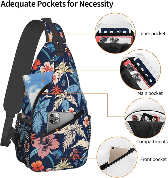 Hawaii Tropical Palm Sling Backpack Crossbody Bag Casual Chest Bags Travel Hiking Daypack Shoulder Bag for Women Men
