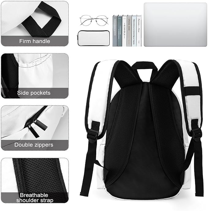 White Backpack Adult Travel Daybag for Women Men College Backpack for Vacation Hiking Camping Bag