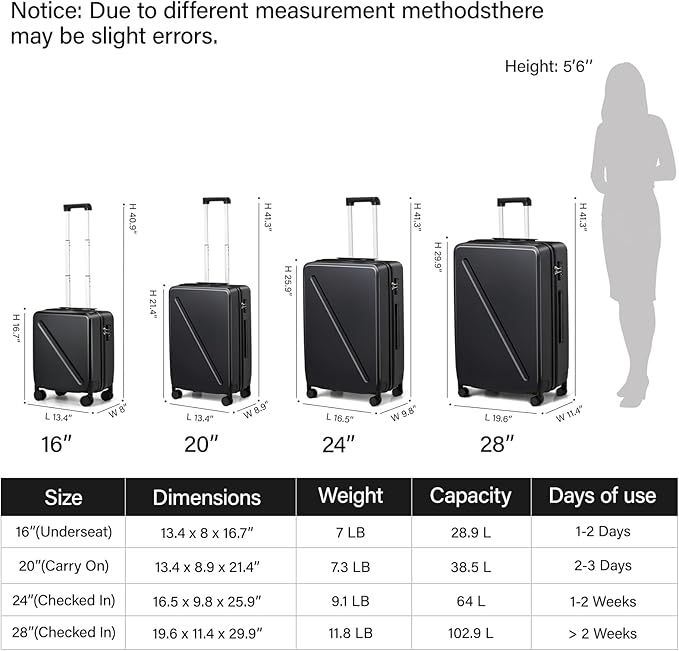 MILADA 16 Inch Underseat Carry On Luggage With Wheels Small Suitcase Underseat Carry On Bag Hard Case Luggage With TSA Approved Luggage Mini Travel Luggage Personal Item, Black
