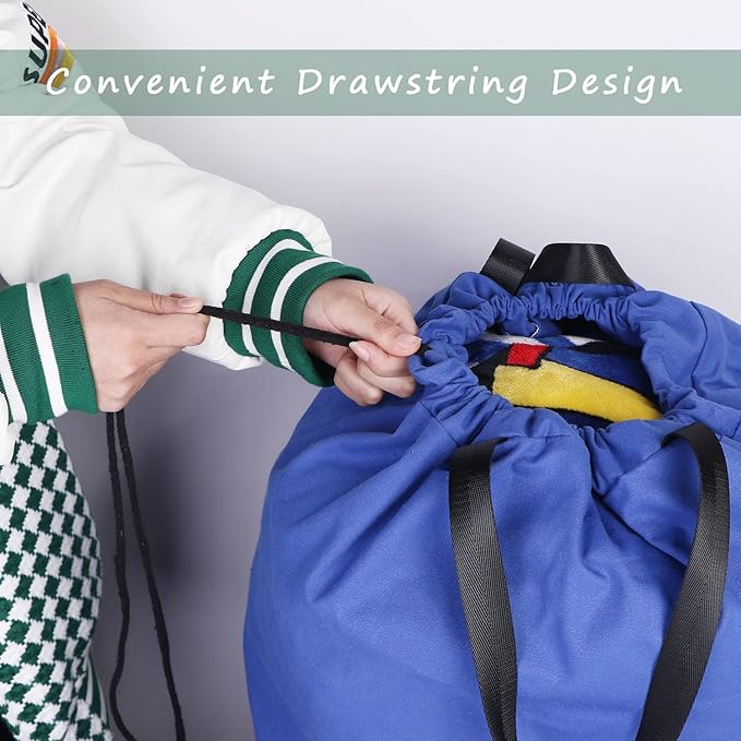 Cotton Canvas Laundry Bag with Handles & Drawstring Straps, Heavy Duty Extra Large Laundry Bags for Laundromat and Household, 25.5x34 Inch, Royal Blue