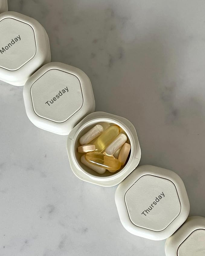 Cadence Travel Containers - Pill Case Set - Magnetic Travel Capsules,Daily Medicine Organizer for Pills, Supplements, & Vitamins - 7 Flex Smalls (0.56oz) for Weekly Pill Organizer - Sand