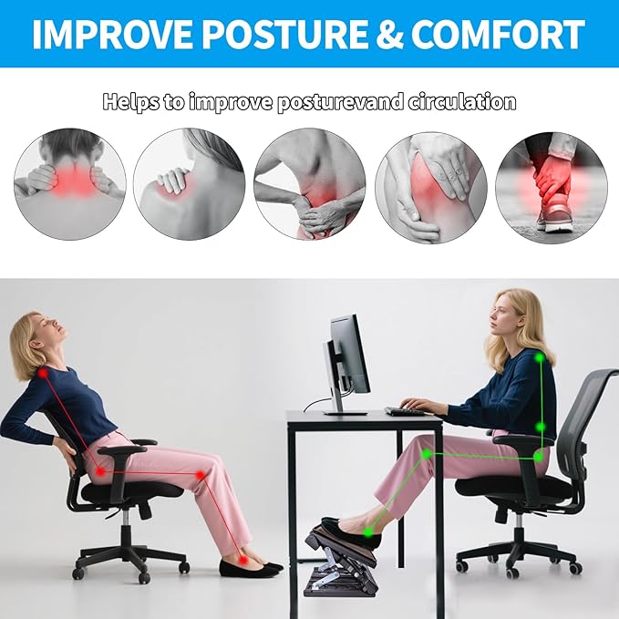 Scalebeard Foot Rest for Under Desk at Work,Height Adjustable Infinite Angle Under Desk Footrest,Ergonomic Foot Stool for Office,Gaming,Computer,Removable Pad Leg Rest with Massage Beads,All-Season