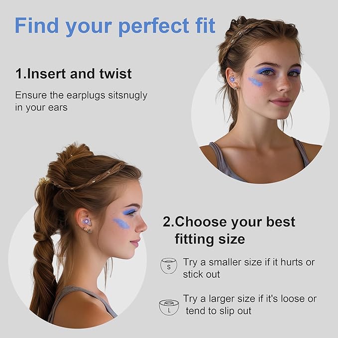 High Fidelity Ear Plugs, Reusable Silicone Earplugs for Concert, Rave, Work, Musicians - 5 Pair Ear Tips in S/M/L, 18-25 dB Noise Cancelling Ear Plugs (Blue)