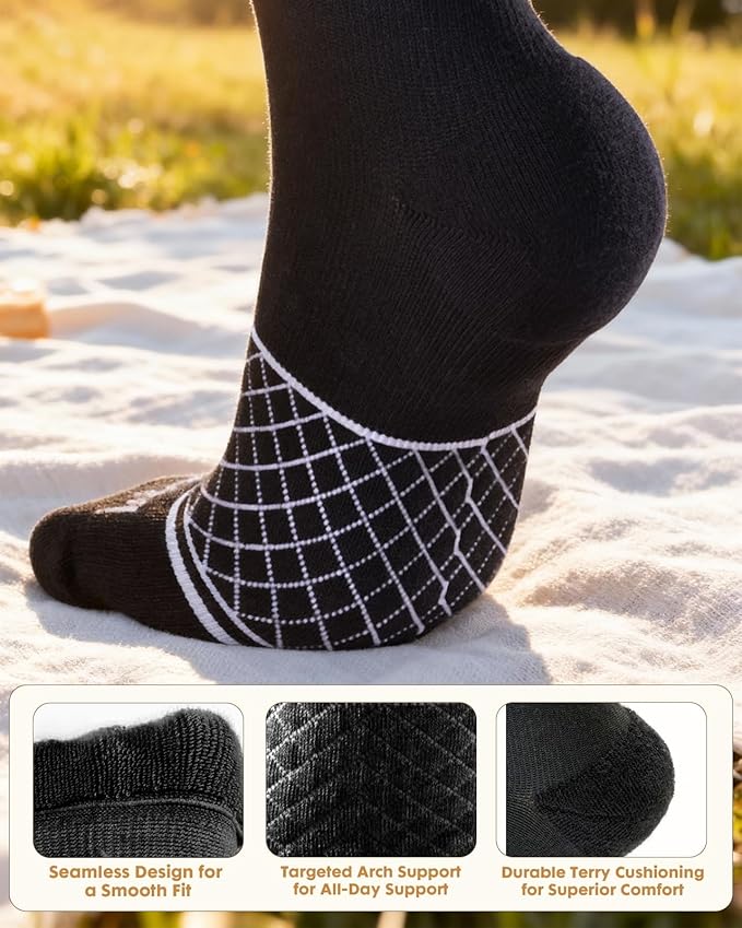 Cotton Compression Socks for Women Men - 2 Pairs 20-30mmHg Circulation Grid Arch Support Socks, Breathable