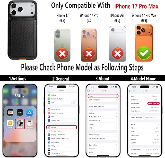 GUERNICA for iPhone 17 Pro Max (6.9") Case Wallet with Card Holder, RFID Blocking Leather Protection, Shockproof Women Men Phone Case for Apple 17 Pro Max, A - Black