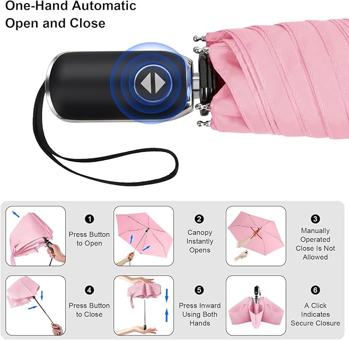 LEAGERA Compact Travel Umbrella for Purse - Flat Handle, Waterproof for Light Rain