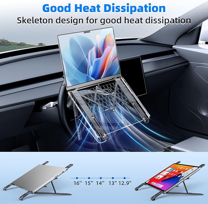 Fumcsy Angle Adjustable Car Steering Wheel Laptop Holder,Foldable Laptop Stand for car,Metal Car Laptop Riser | Car Reading Stand | Car Tablet Holder, Multipurpose Travel Car Accessories (Gray)