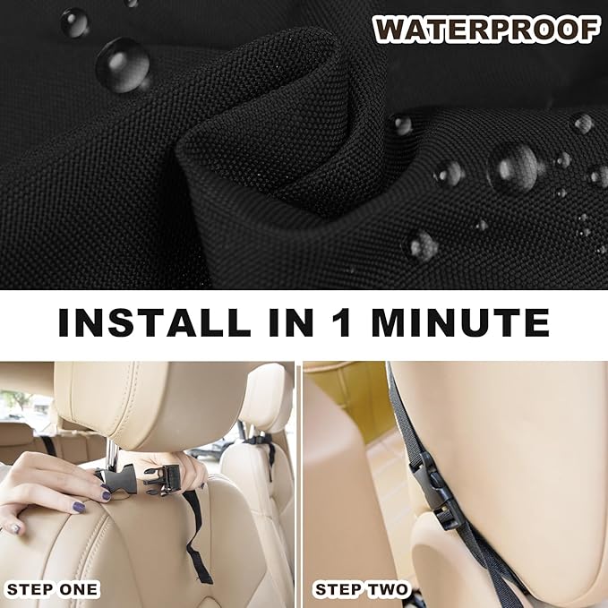 Car Backseat Organizer with Tablet Holder, 6 Storage Pockets Seat Back Protectors Kick Mats for Kids, Car Seat Protector for Road Trips 2 Pack (Black)