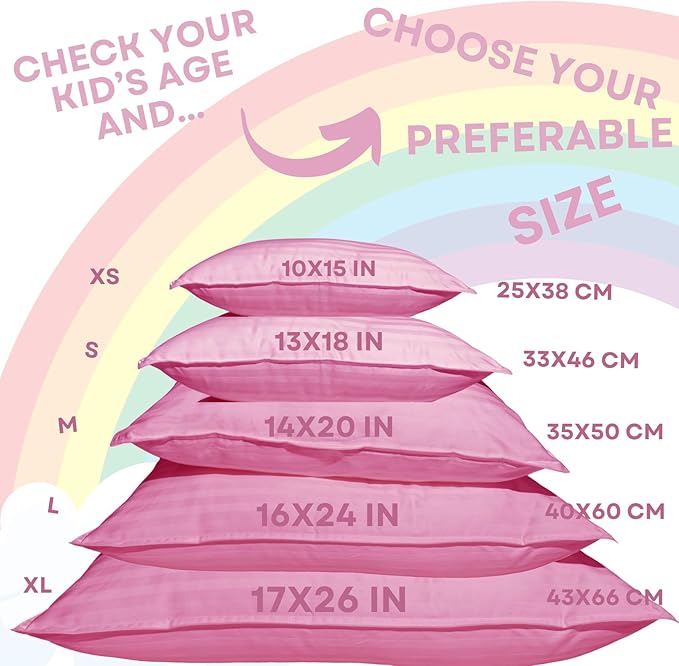kinder Fluff Children Pillow (2-Pack) 13x18in– The Only 300TC Soft Cotton Pillow with Down Alternative Fill – Hypoallergenic, Machine Washable & Perfect for Kids 2+ Years- Pink- S