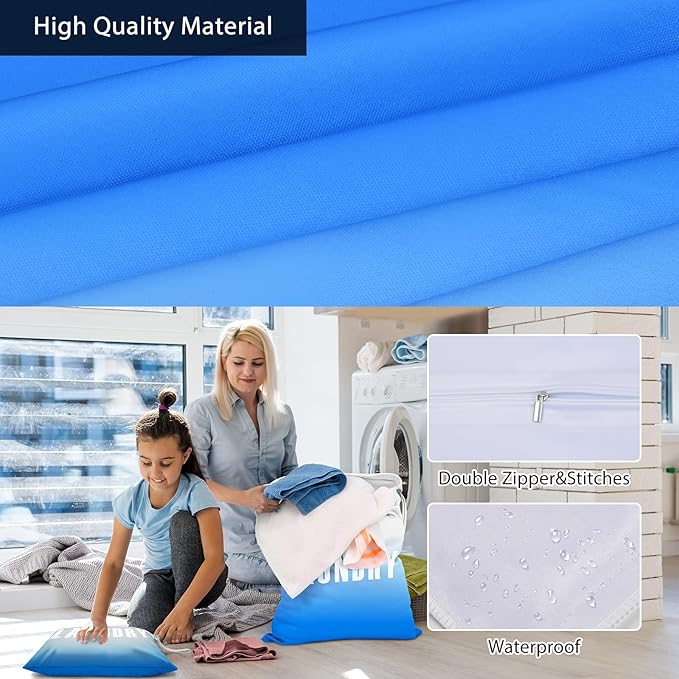 2 Pcs Large Travel Laundry Bags - Waterproof Wet Dry Bags for Gym Clothes, Swimming, Yoga (Blue)