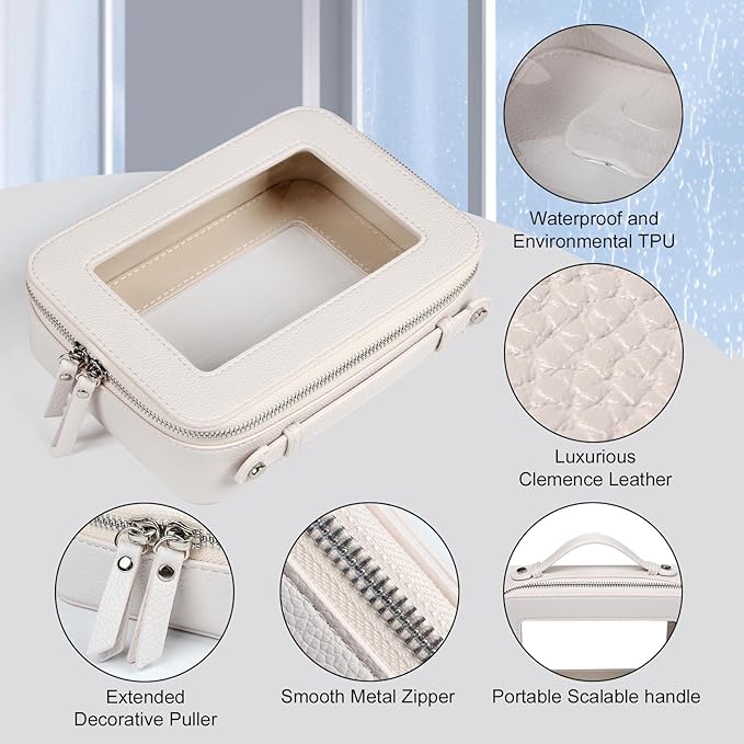 EcoVision Clear Makeup Bag, Travel Cosmetic Accessory Bag, Toiletry Organizer Bags for Women, Portable Waterproof Zipper Cosmetic Bag with Transparent Window