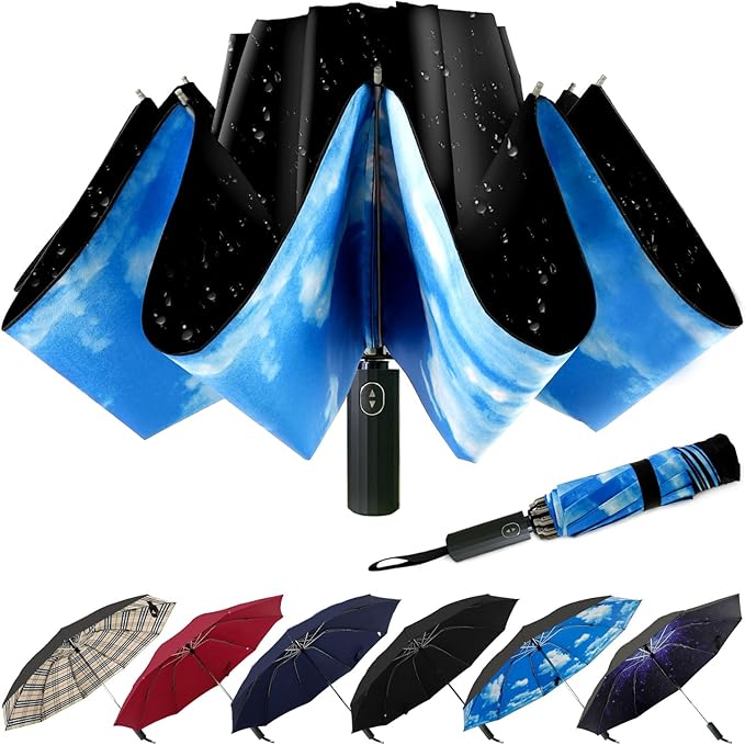 LLanxiry Compact Travel Umbrella, 44" Canopy, Automatic Open/Close Windproof Umbrella, 210T Pongee, 8-Rib Fiberglass, Travel Size Mini, Portable Rain/Sun Umbrellas UPF 50+ with Cover