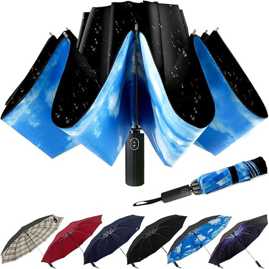 LLanxiry Compact Travel Umbrella, 44" Canopy, Automatic Open/Close Windproof Umbrella, 210T Pongee, 8-Rib Fiberglass, Travel Size Mini, Portable Rain/Sun Umbrellas UPF 50+ with Cover