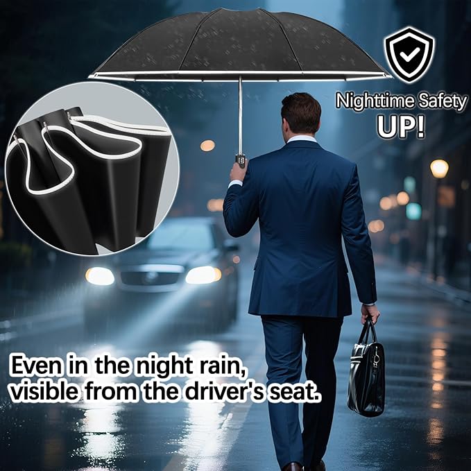 Travel Umbrella for Rain, Automatic Folding Windproof Umbrella with Case - Compact Reverse with 360° Reflective Stripe, Light & Portable Durable for Women & Men