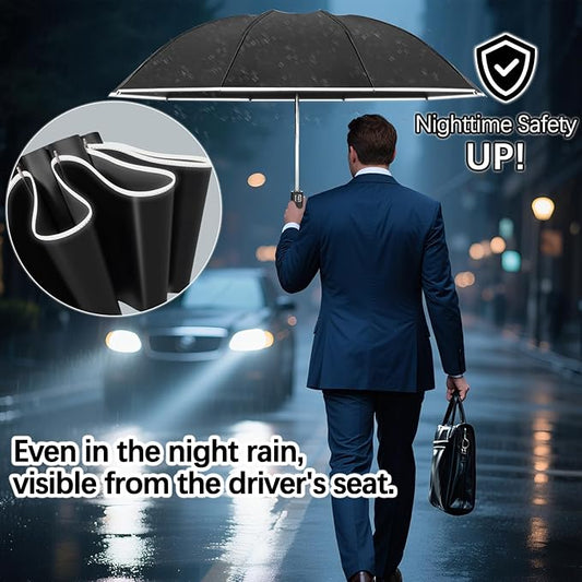 Travel Umbrella for Rain, Automatic Folding Windproof Umbrella with Case - Compact Reverse with 360° Reflective Stripe, Light & Portable Durable for Women & Men