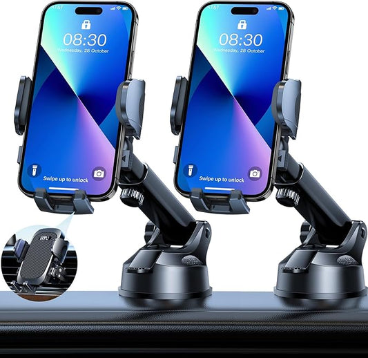 2025 Ultimate Car Phone Holder【80+LBS Strongest Suction & Military-Grade】 Universal Cell Phone Holder Truck Car Mount for Dashboard Windshield Air Vent for iPhone 17 16 Pro Max 15 Samsung 2pcs,Black