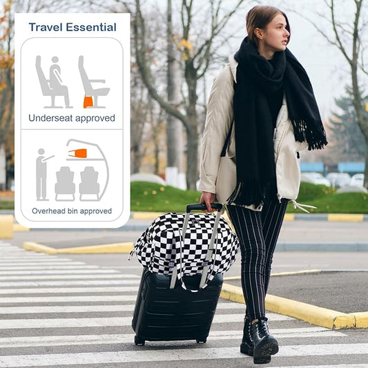 TOPDesign Travel Duffel Bag for Women, Puffer Gym Bag Sports Tote with Wet Pocket, Carry On Weekender with Luggage Sleeve (Checkerboard)