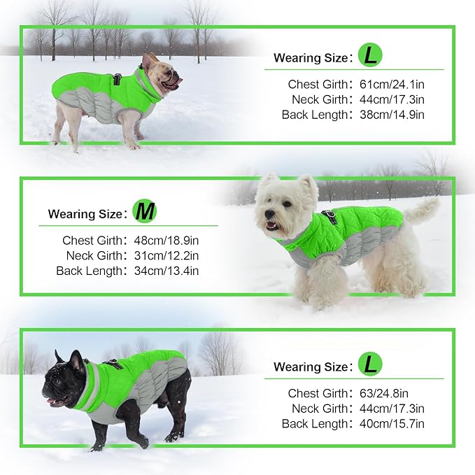 OUOBOB Warm Dog Jackets for Large Dogs, Waterproof Dog Coat with Harness Built in, Zipper Clousure, Fleece Lining for Cold Weather Outdoor Walks, Pet Snowsuit for Shiba Inu, French Bulldog - L