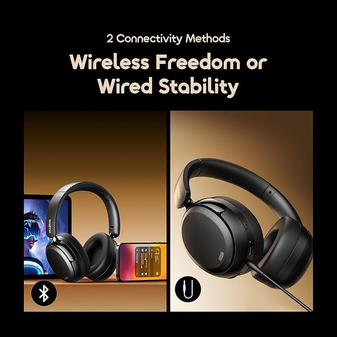 Oraimo Bluetooth Headphones Active Noise Cancelling, 65H Playtime, 3 EQ Modes, Deep Bass, Bluetooth 5.4, Wireless Over-Ear Headphones with Microphone for Office Travel, Black