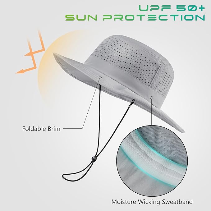 UPF 50+ Bucket Sun Hat with Laser Perforated Mesh Cooling Adjustable Breathable Lightweight for Outdoor Men Women