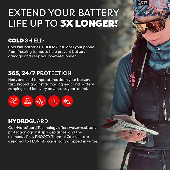 PHOOZY Apollo Thermal Phone Case | Insulated Phone Pouch Extends Battery Life 3X in Freezing Weather | Cold Resistant Drop Protection | Military Grade Water Resistant | Medium | Silver