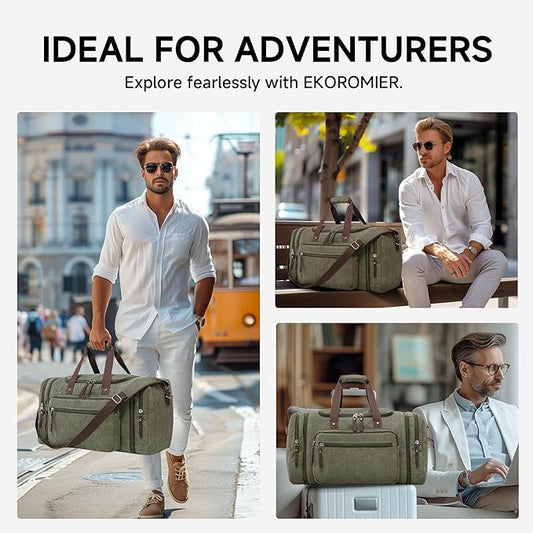Canvas Expandable Duffle Bag for Men Traveling, Luggage Travel Bag Weekender Overnight Bag,Mens Gym Carry on Duffel Bags