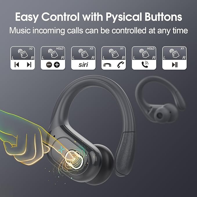 Wireless Earbuds 75hrs Bluetooth 5.4 Headphone Sport, 2026 Bluetooth Earbuds Stereo Deep Bass Over Ear Bud with Earhooks, ENC Noise Cancelling Mic, IPX7 Waterproof Earphone for Gym, Iron Gray
