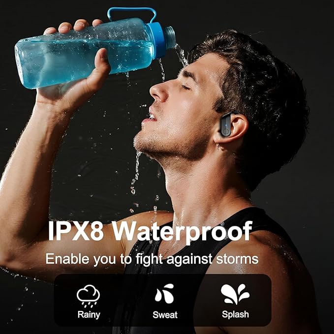 Wireless Earbuds, Sports Bluetooth 5.4 Headphones IPX8 Waterproof, 70H Over Ear Buds with Deep Bass Sound,4 ENC Noise Cancelling Mics, USB-C Fast Charging Earphones with Earhooks for Workout/Running