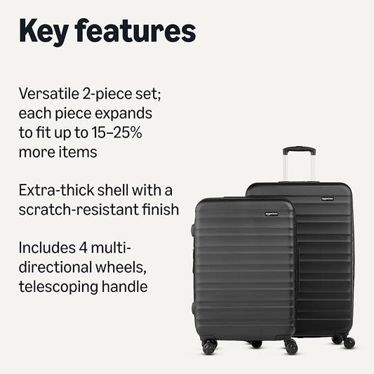 Amazon Basics 2-Piece Set (21", 30"), Hardshell Suitcases With Wheels, Expandable For Up to 25% More Space, With Scratch-Resistant Surface, Four Multi-directional Wheels, Black