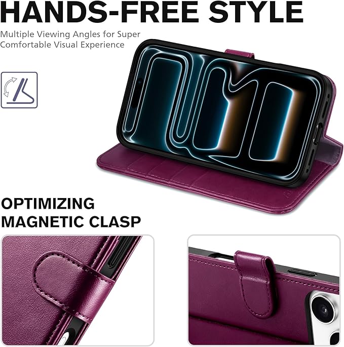 TUCCH Wallet Case for iPhone 17 Pro Max (6.9") 2025, RFID Blocking 4 Card Holders | Kickstand | Shockproof TPU Shell | PU Leather | Magnetic Closure | Protective Phone Cover | Plum Purple