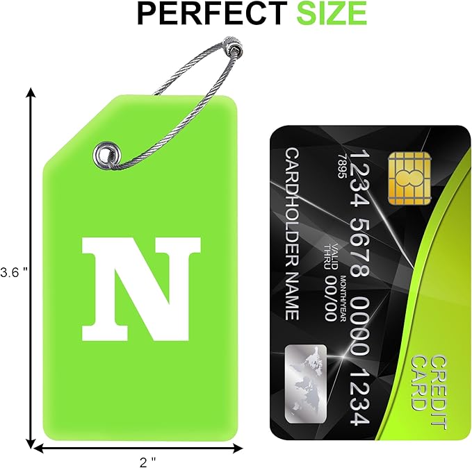 Gostwo 2 Pack Silicone Luggage Tags for Suitcases, 26 Initial Letter Baggage Labels Handbag School Bag Suitcase Instrument Tag with Stainless Steel Loop(Green)(Letter N)