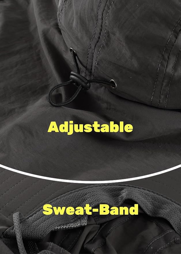 LLmoway Wide Brim Sun Hat with Neck Flap for Men Women Summer Outdoor UV Protection Breathable Fishing Hats with Strap