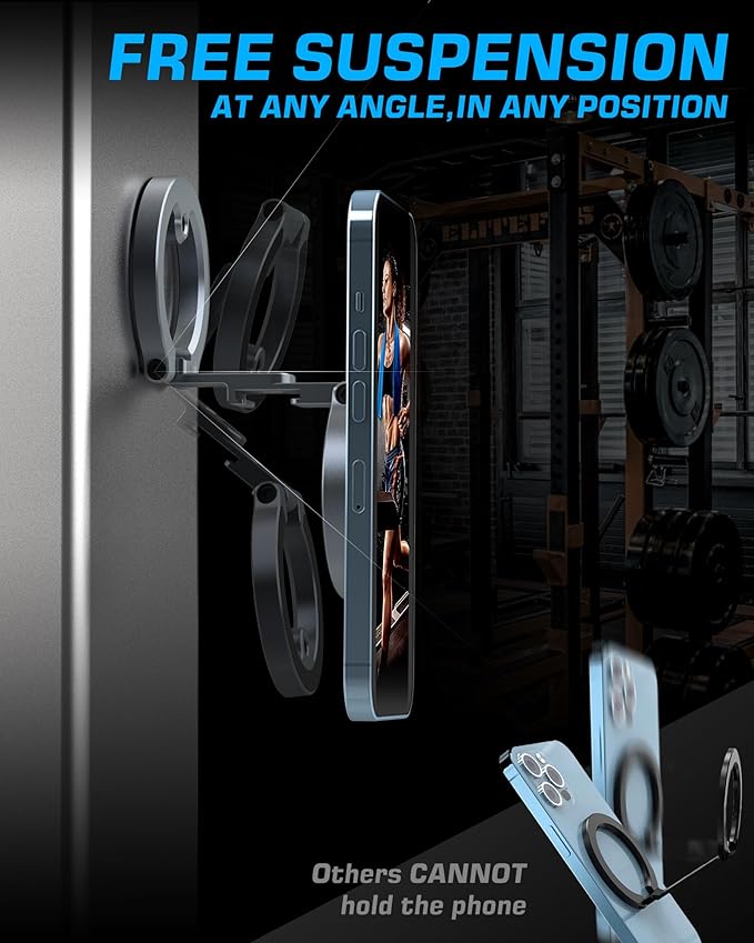 Dual Magnetic Phone Holder Compatiable with Magsafe for iPhone 16 15 14 13 12 Pro Max Plus Series, 1/4" Screw Tripod Mount, Gym Magnetic Phone Stand Travel(Silver)