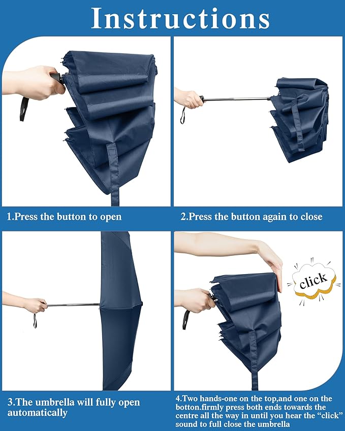 Yahenda 4 Pack Windproof Travel Umbrellas Bulk Automatic Open and Close Umbrella Folding Rain Umbrella for Men Women