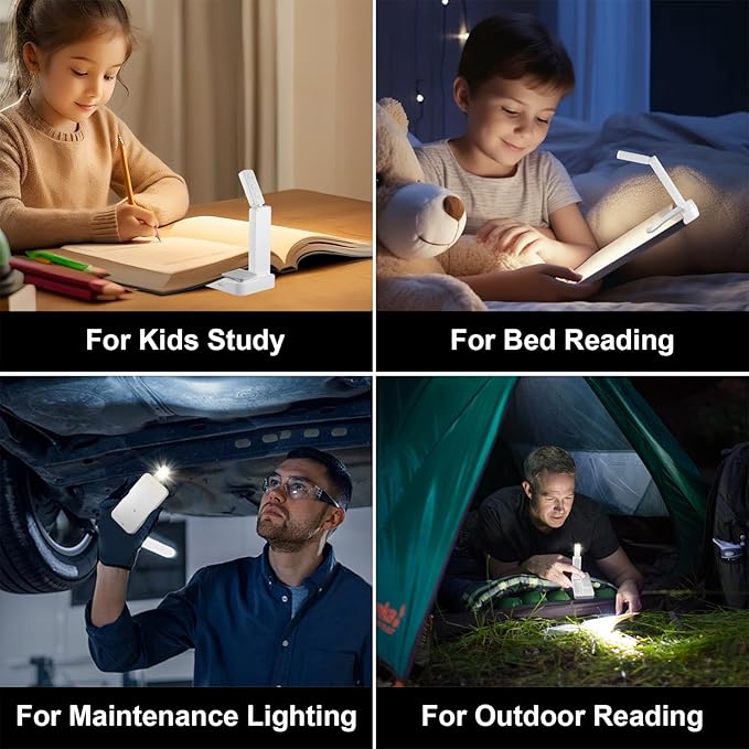 NEWZCLA【2 Pack】Rechargeable Book Light for Reading in Bed,Foldable Clip-On Reading Light,Lightweight 3 Color Amber Eye Care & Stepless Dimming,80H Lasting LED Lamp Gifts for Book Lovers,Travel/2*White