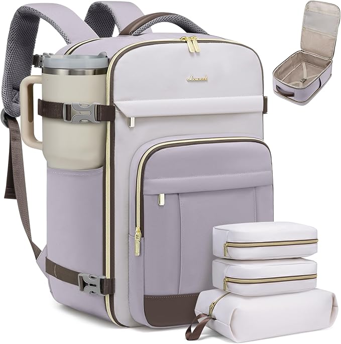 LOVEVOOK 50L Travel Backpack for Women & Men - 18 Inch Carry On Backpack & Personal Item Backpack for Airlines, Spacious and Durable Design, with 3 Packing Cubes