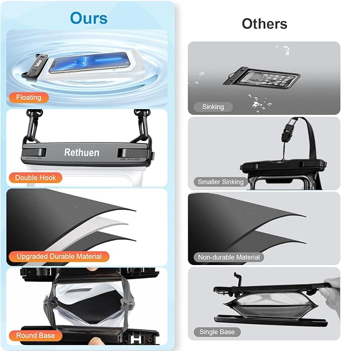 Large Floating Waterproof Phone Pouch, 2Pack Cell Phone Dry Bag for iPhone 17 16 15 14 13 Pro Max Galaxy S24 S23 S22 All Phones, Float Water Proof Bag for Beach Water Park (Frosted + Frosted)