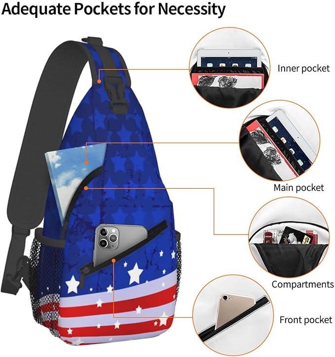 American Flag Sling Bag Multipurpose Crossbody Sling Backpack Travel Cycling Hiking Shoulder Bag For Women Men