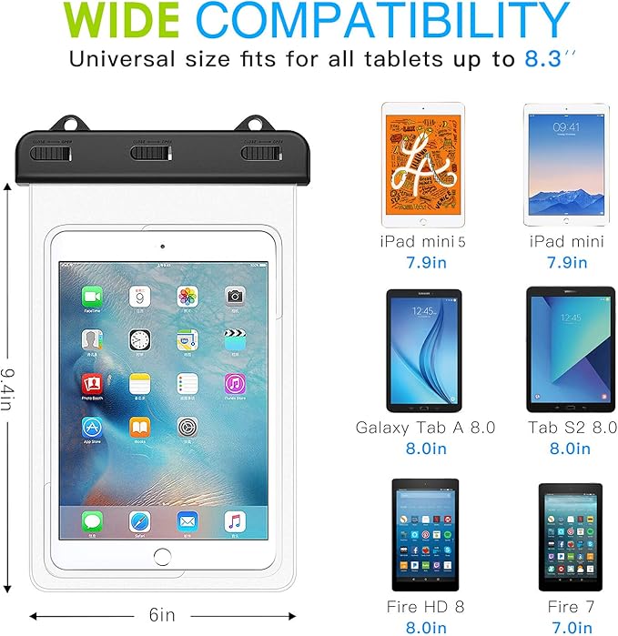MoKo Waterproof Case, Dustproof Tablet Case Compatible with iPad mini 6 2021, iPad mini 5/4/3/2/1, Galaxy Tab A 8.0/8.4, Tab A7 Lite 8.7, Tab E 8.0, Huawei MatePad M5/T8 up to 8.3 Inches - Clear