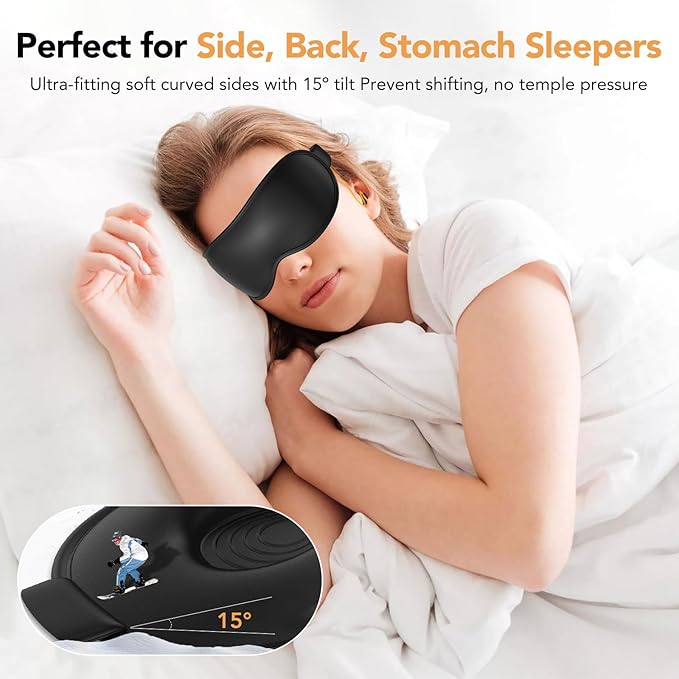 Light Blocking Sleep Mask with Adjustable Strap, 3D Eye Mask for Sleeping, Side Sleeper Friendly for Men & Women, Zero Eye Pressure Blindfold for Travel, Nap