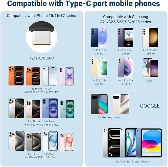 Portable Charger for iPhone 17/16/15 Series, 12000mAh Mini Power Bank with Built-in USB C Connector, 22.5W Fast Charging Battery Pack for Samsung Galaxy S25/S24/S23 Series, iPad etc (Black)