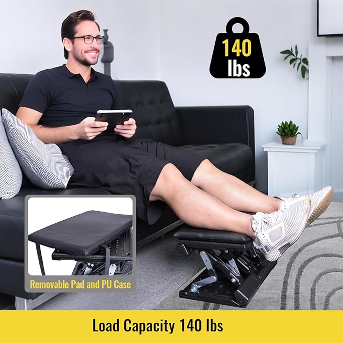 Foot Rest for Under Desk at Work Enlarged, Ergonomic Footrest with Adjustable Height and Angle, Foldable Foot Stool with Removable Pad Massage Beads for Office Gaming Chair Black