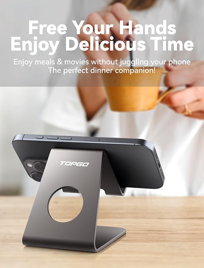 TOPGO 2 Pack Cell Phone Stand, Phone Dock, Cradle, Holder, Aluminum Desktop Cellphone Stand with Cable Collective for Office Desk, Bedside Table Compatible with iPhone 16 15 14 13 12 Pro Max - Black